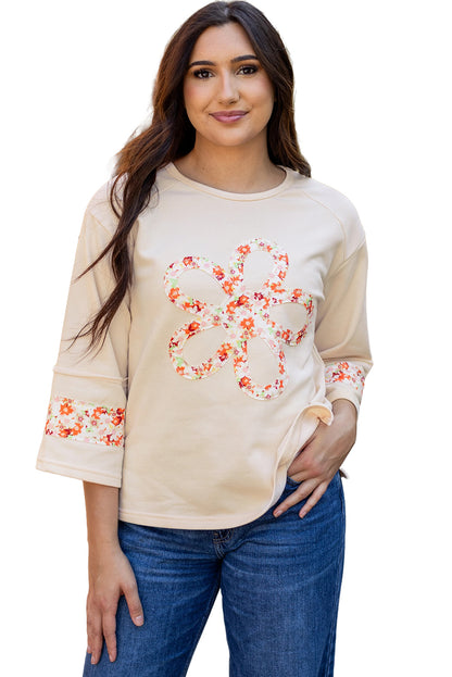 Beige floral wide sleeve top