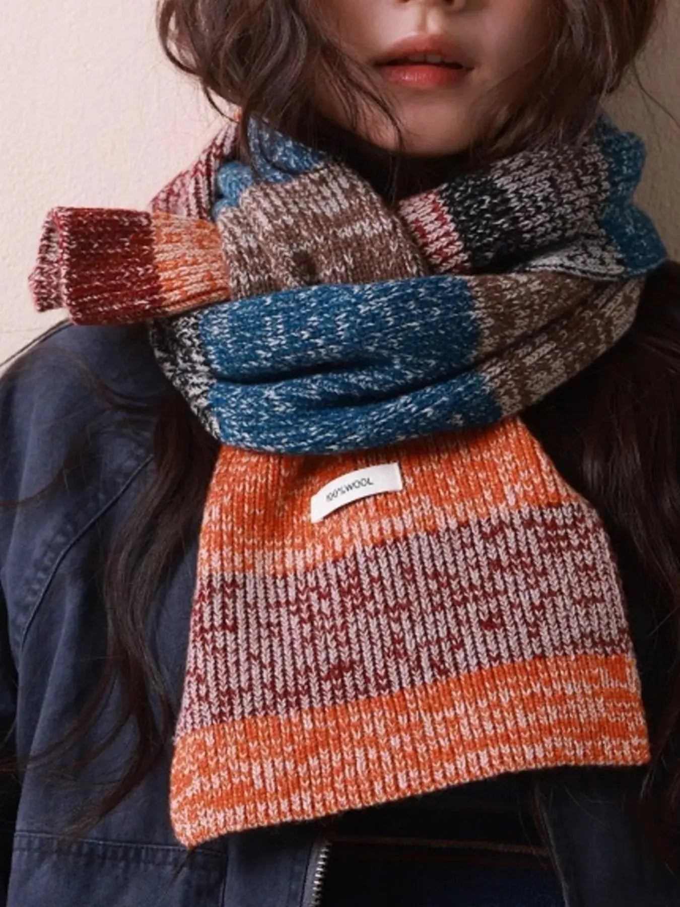 100% Wool Color Block Knitted Scarf Simply Love