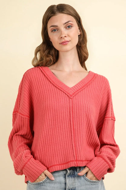 Very J soft v-neck ribbed top