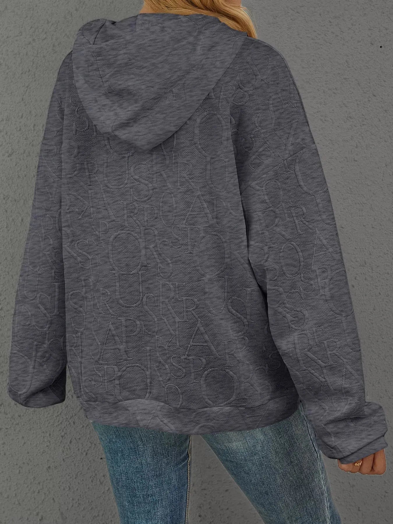Full Size Embossed Lettering Casual Hoodie Plus Size Simply Love