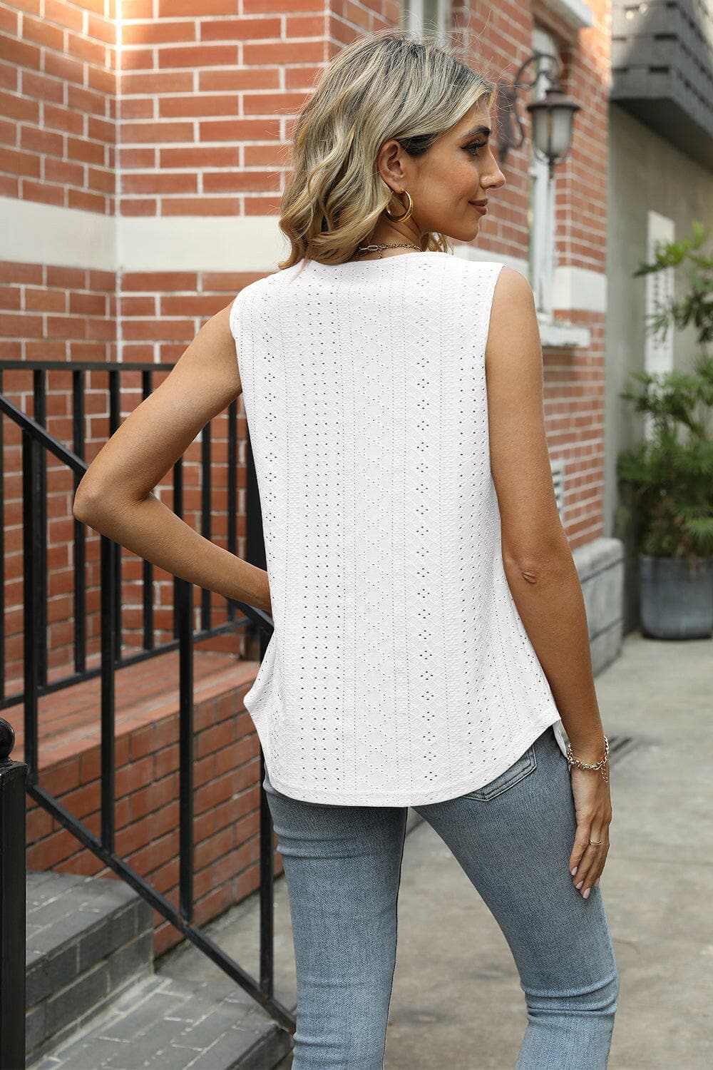 Eyelet Square Neck Tank.