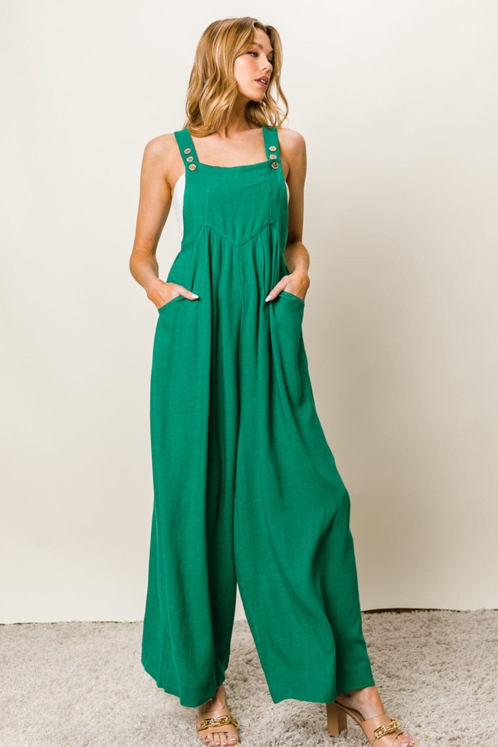 BiBi Texture Sleeveless Wide Leg Jumpsuit.