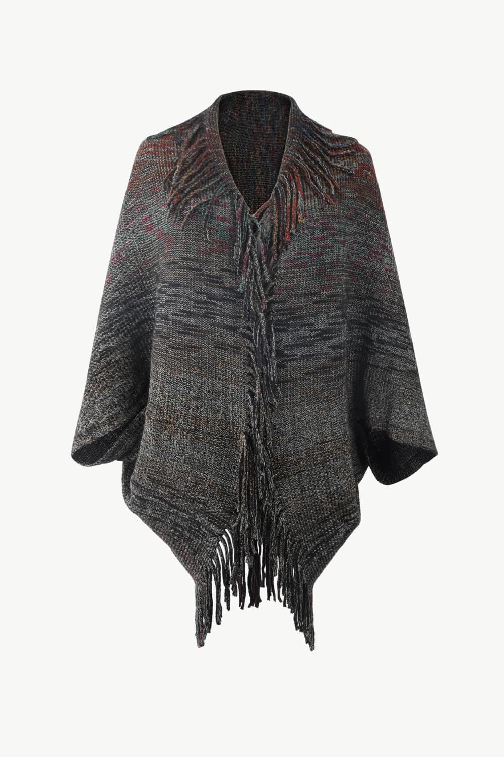 Multicolored Fringe Trim Poncho.