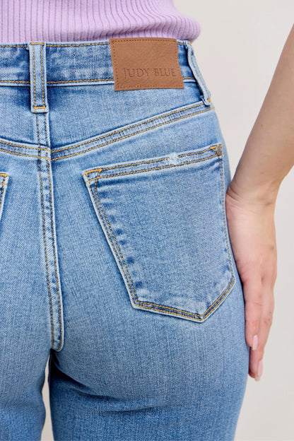Judy Blue Plus Size High Waist Straight Leg Jeans in Medium Blue Wash - Love Salve 