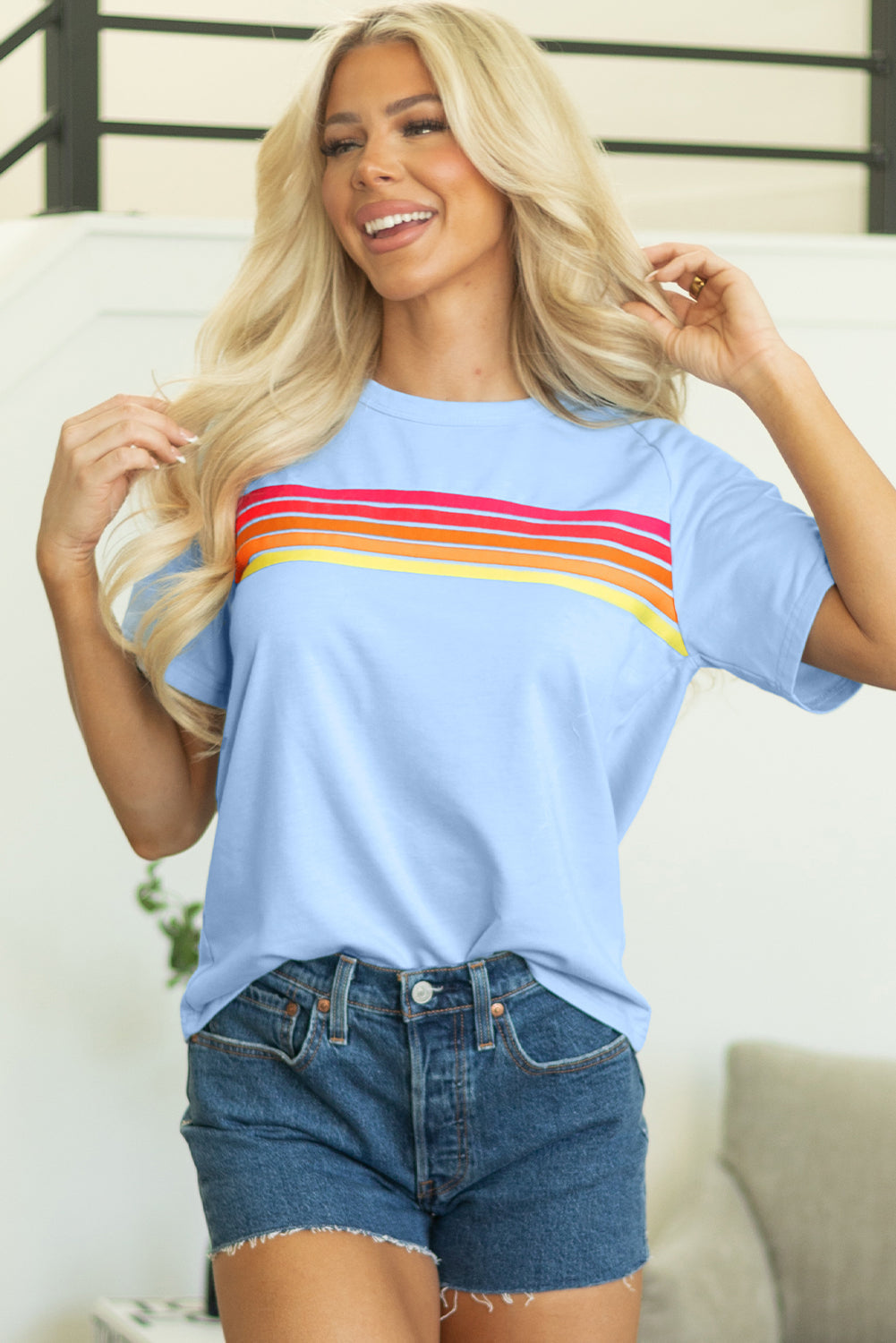 Priscilla Striped Patch Front Casual Top for Everyday Wear - Love Salve 