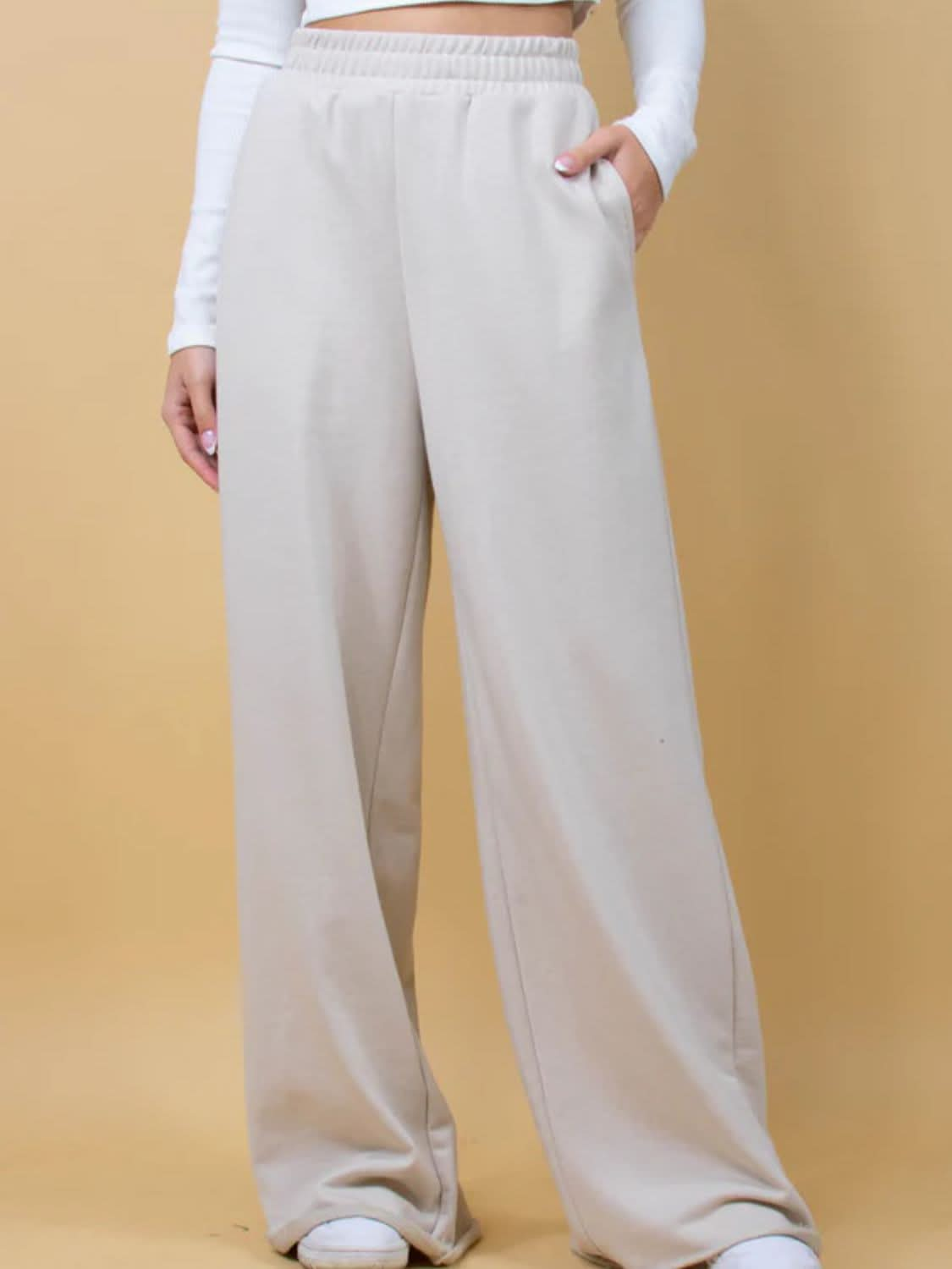 Wide Leg Pants with Elastic Waist and Pockets