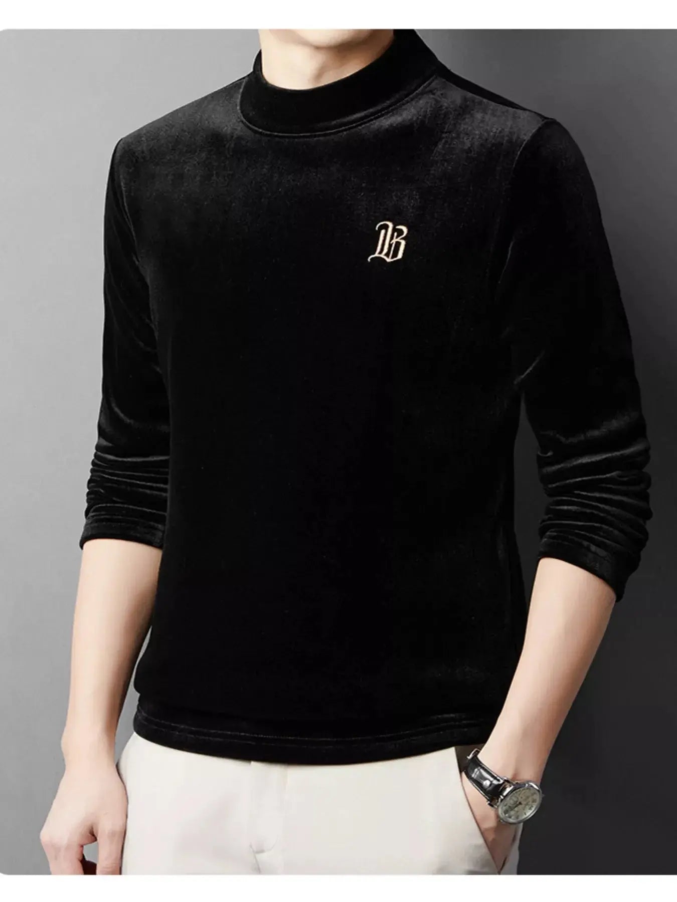 Men's Plus Size Velvet Embroidered Warm T-Shirt Simply Love