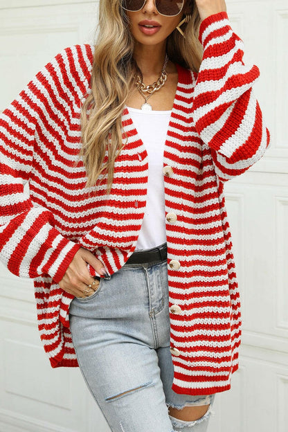 Striped Button Up Long Sleeve Cardigan.