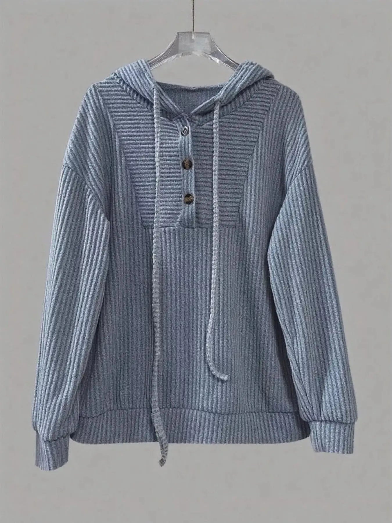 Button-Front Drawstring Hoodie Simply Love