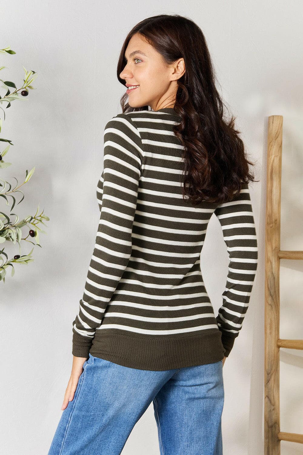 Zenana Full Size Striped Snap Down Cardigan.