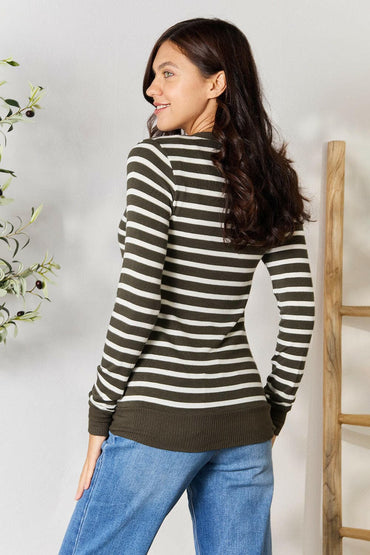 Zenana Full Size Striped Snap Down Cardigan.