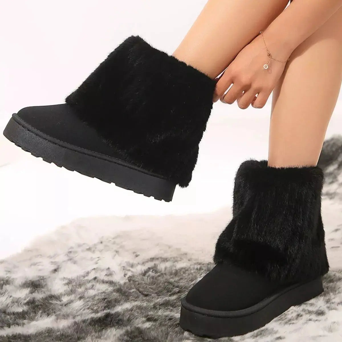 Fuzzy Round Toe Platform Boots Simply Love