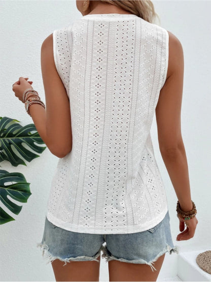 Eyelet Round Neck Tank.