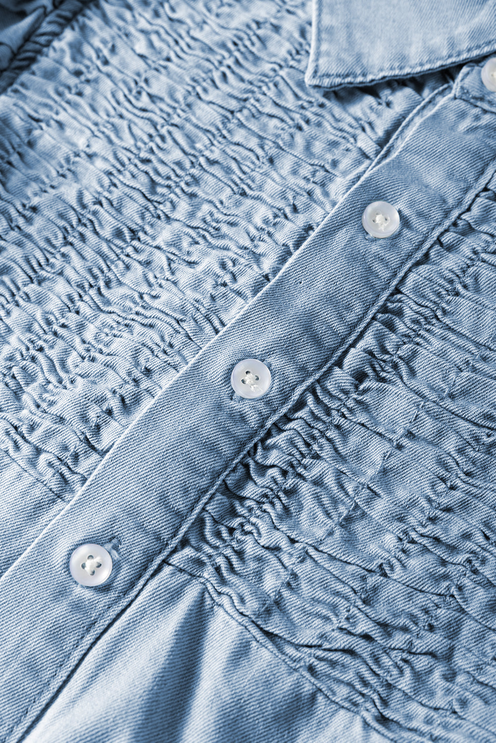 Beau Blue Flutter Sleeve Shirred Button Up Denim Mini Dress Divine Design4U