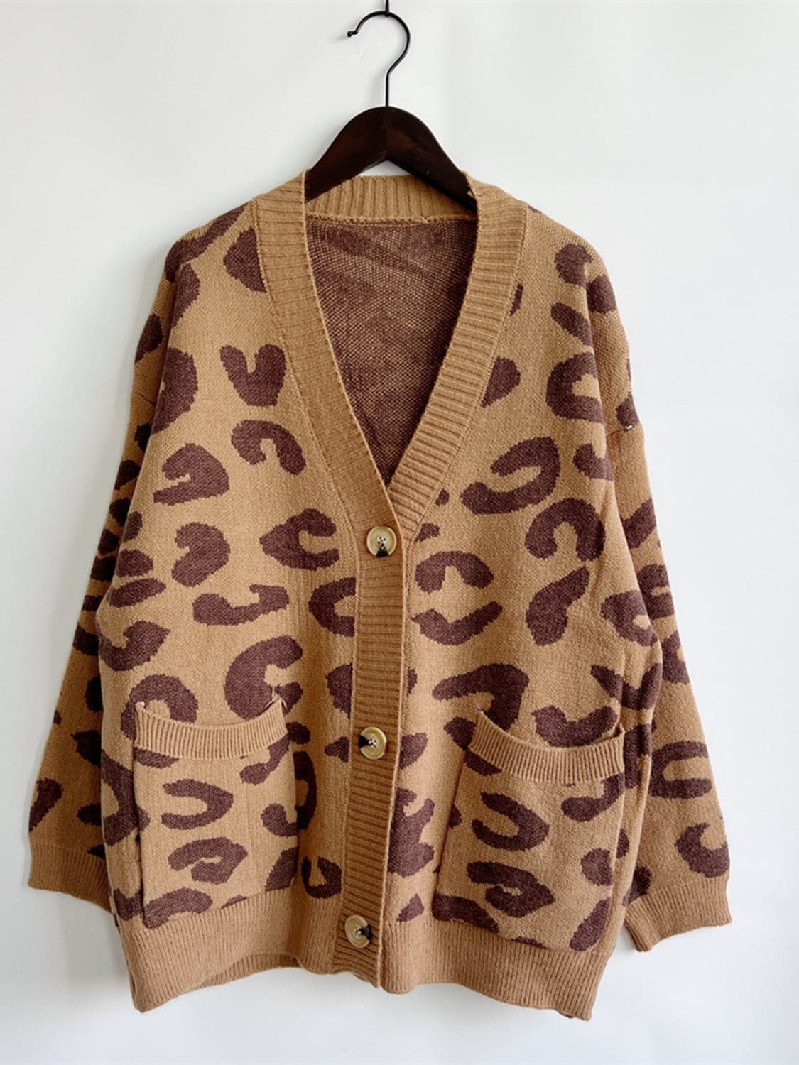 Leopard Button Front Cardigan with Pockets.