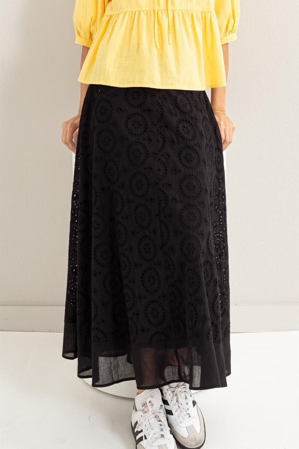 HYFVE Eyelet High-Waist Midi Skirt.