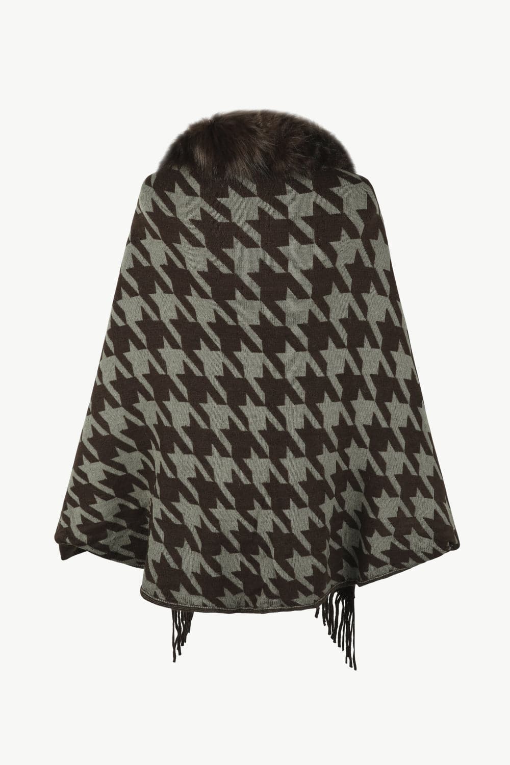 Houndstooth Fringe Hem Poncho.