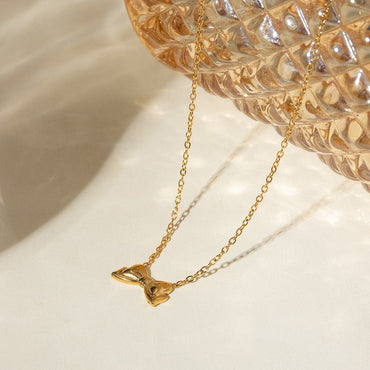 18K Gold-Plated Stainless Steel Bow Necklace.