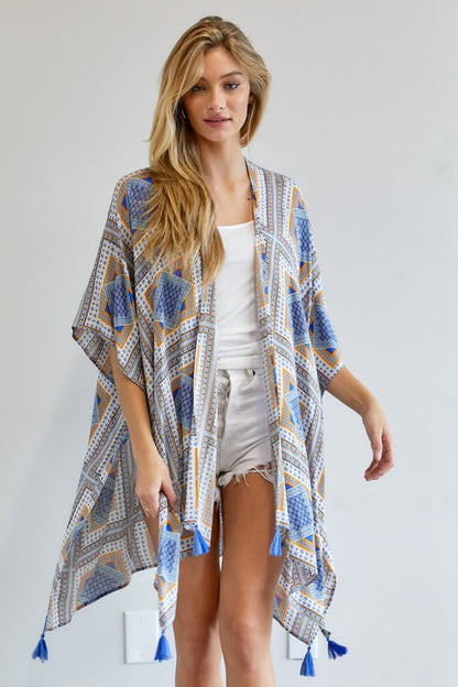 Loose printed kimono - short sleeve