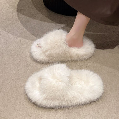 Fuzzy open toe platform slippers