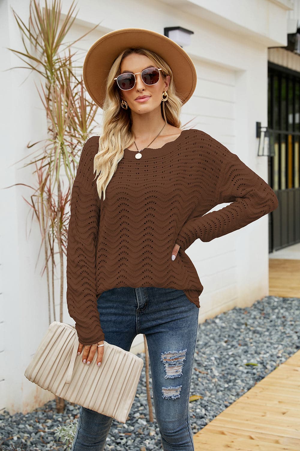 Round Neck Drop Shoulder Sweater.