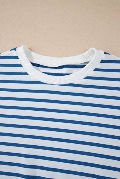 Chic blue striped oversized sweatshirt