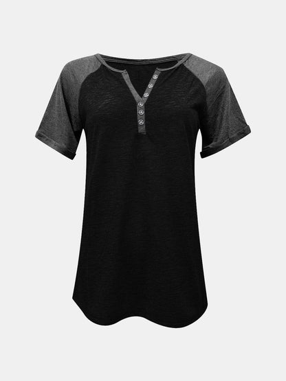 Stylish Contrast Notched Tee