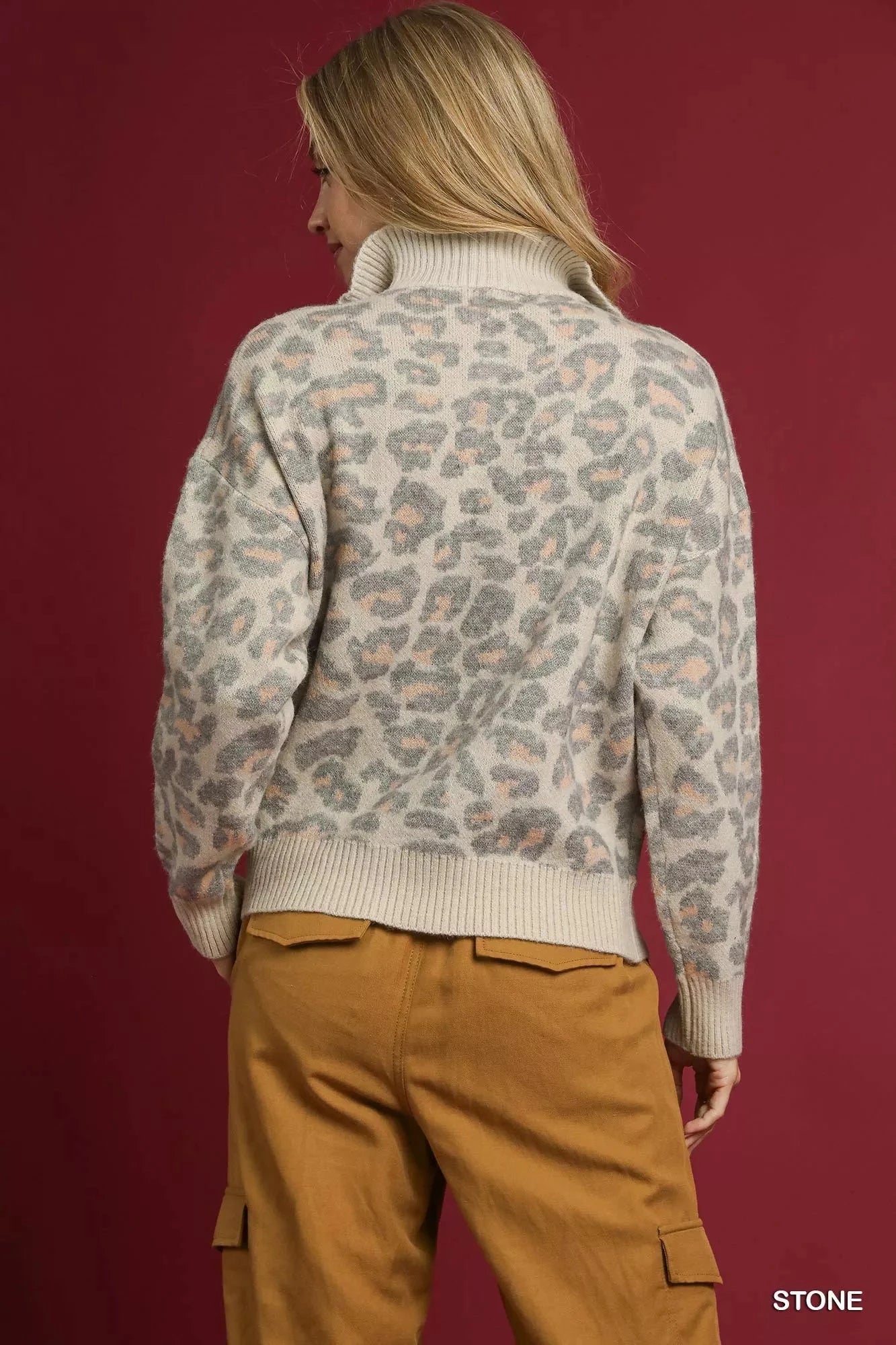 Umgee Leopard Print Quarter-Zip Knit Sweater Coco’s Tee Boutique