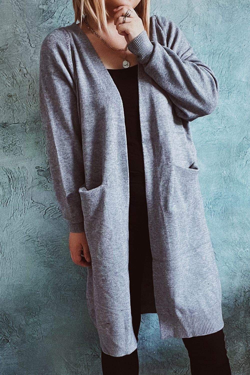 Open Front Longline Cardigan with Pockets.