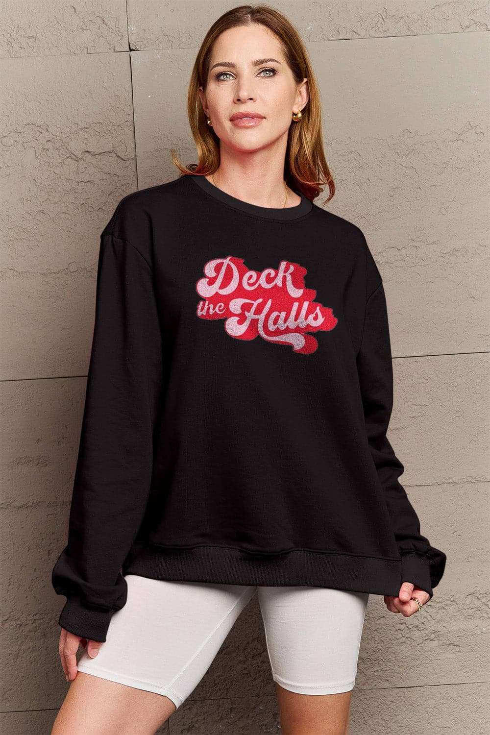 Simply Love Full Size DECK THE HALLS Graphic Sweatshirt.