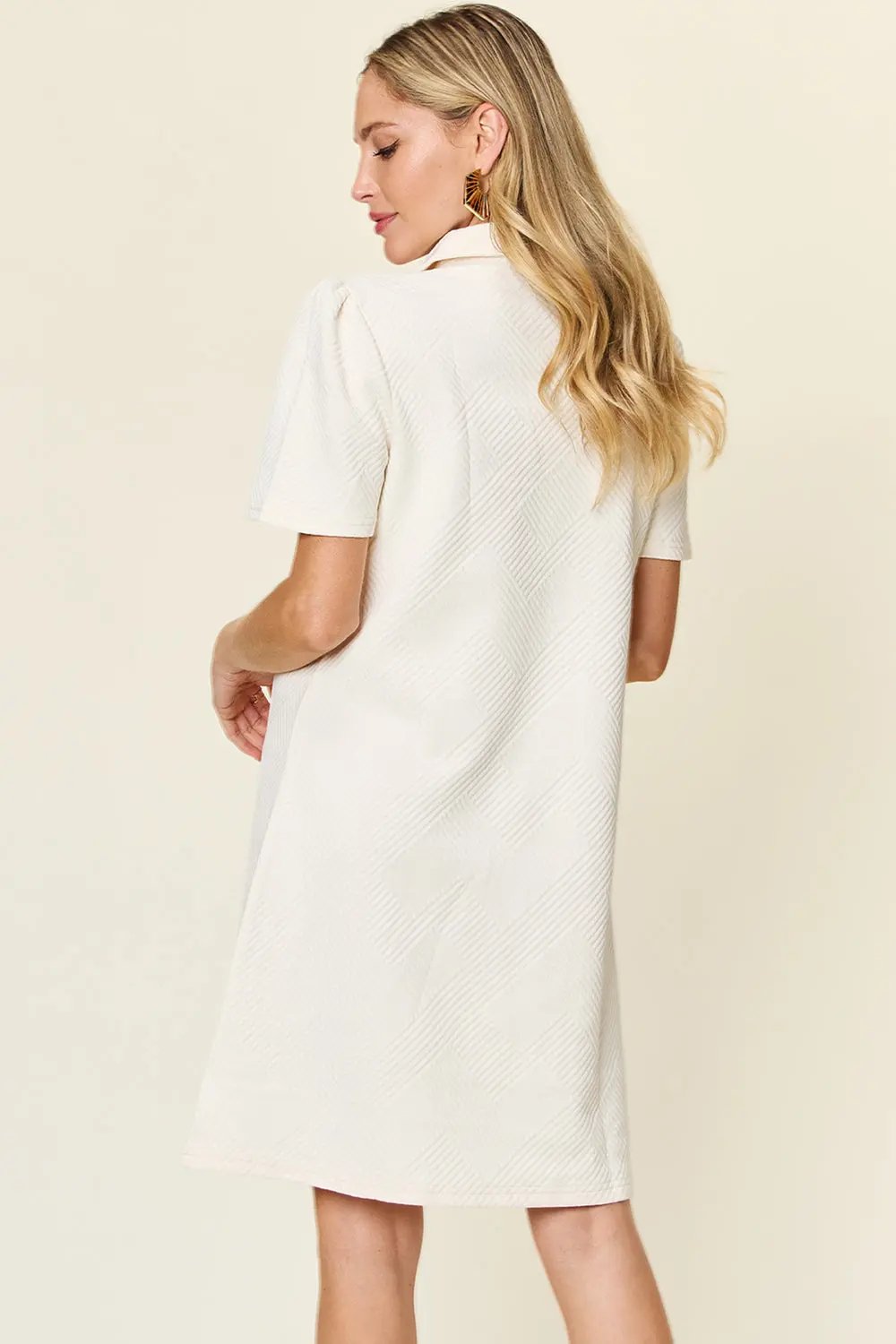 Double Take Full Size Texture Collared Neck Short Sleeve Dress - Love Salve