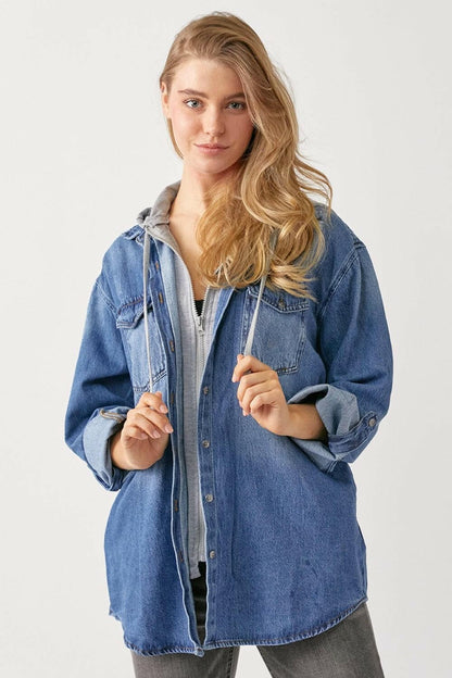 RISEN Zip Up Hooded Denim ShirtIntroducing the RISEN Zip Up Hooded Denim Shirt
 Elevate your wardrobe with the RISEN Zip Up Hooded Denim Shirt – a revolutionary blend of classic denim style and moLove Salve Hooded Denim ShirtTIKTOK