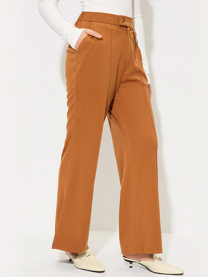 Chic Slit Wide Leg Trousers with Functional Pockets