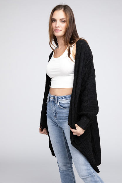 Twisted texture open front cardigan with pockets