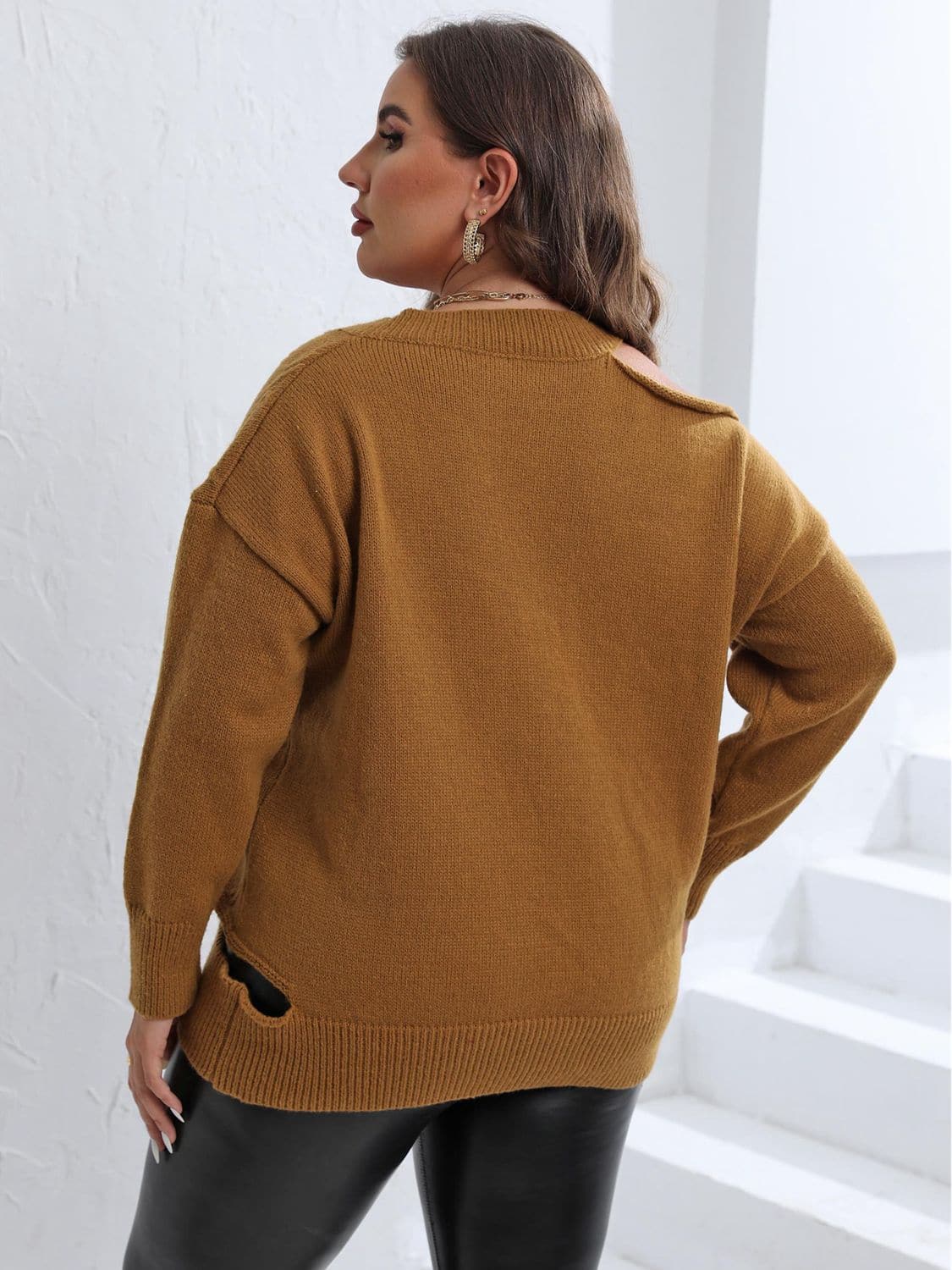 Plus Size Cutout V-Neck Sweater.