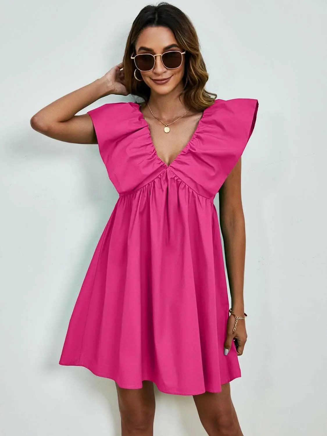 V-neck cap sleeve mini dress - Love Salve 