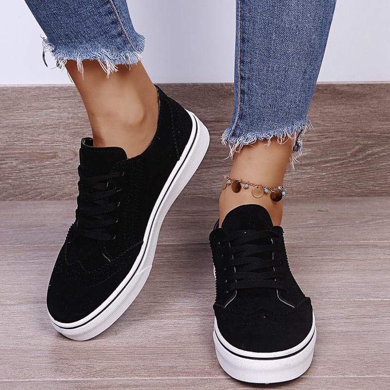 Suede Lace-Up Flat Sneakers.