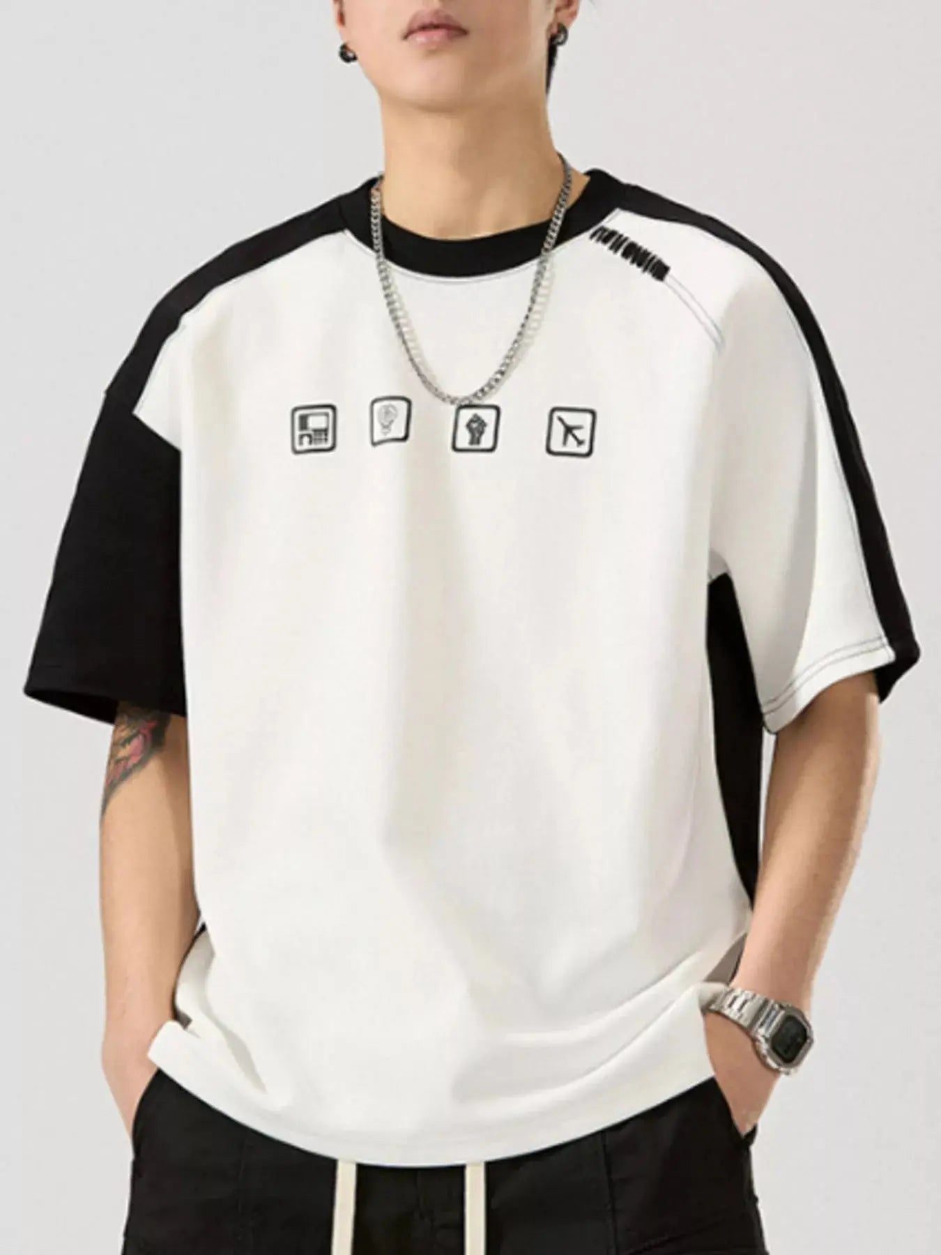 Men's Full Size Contrast Sleeve Casual T-Shirt Plus Size Simply Love