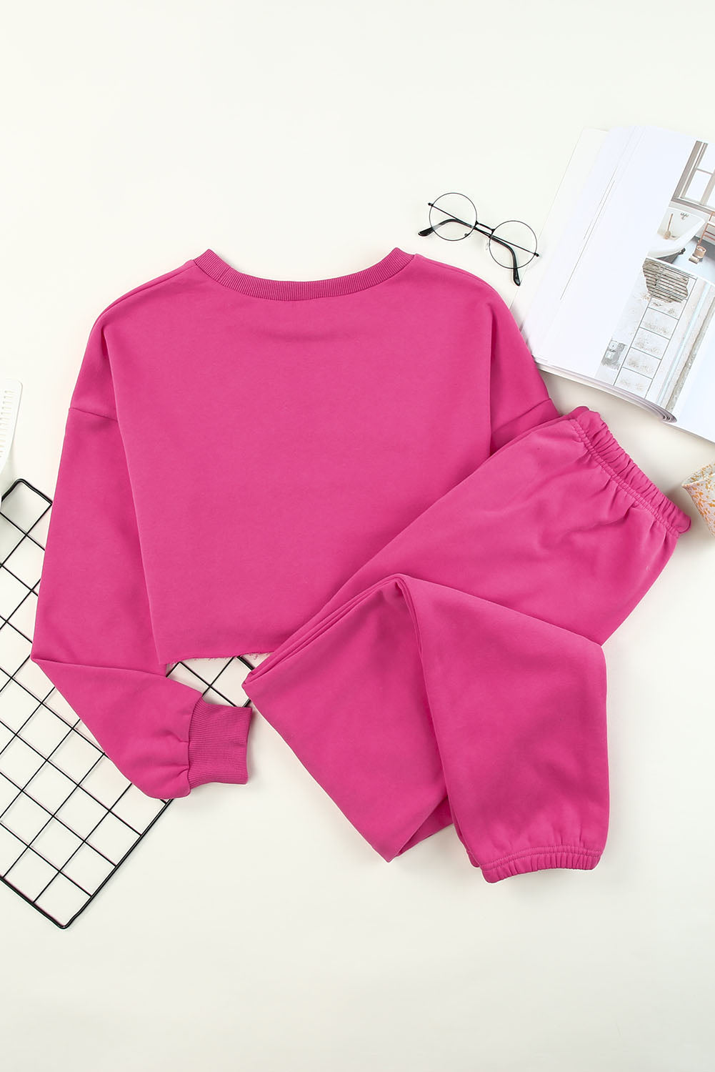 Round Neck Long Sleeve Cropped Top and Pants Set Coco’s Tee Boutique