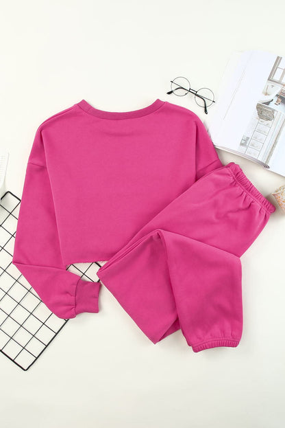 Round Neck Long Sleeve Cropped Top and Pants Set.