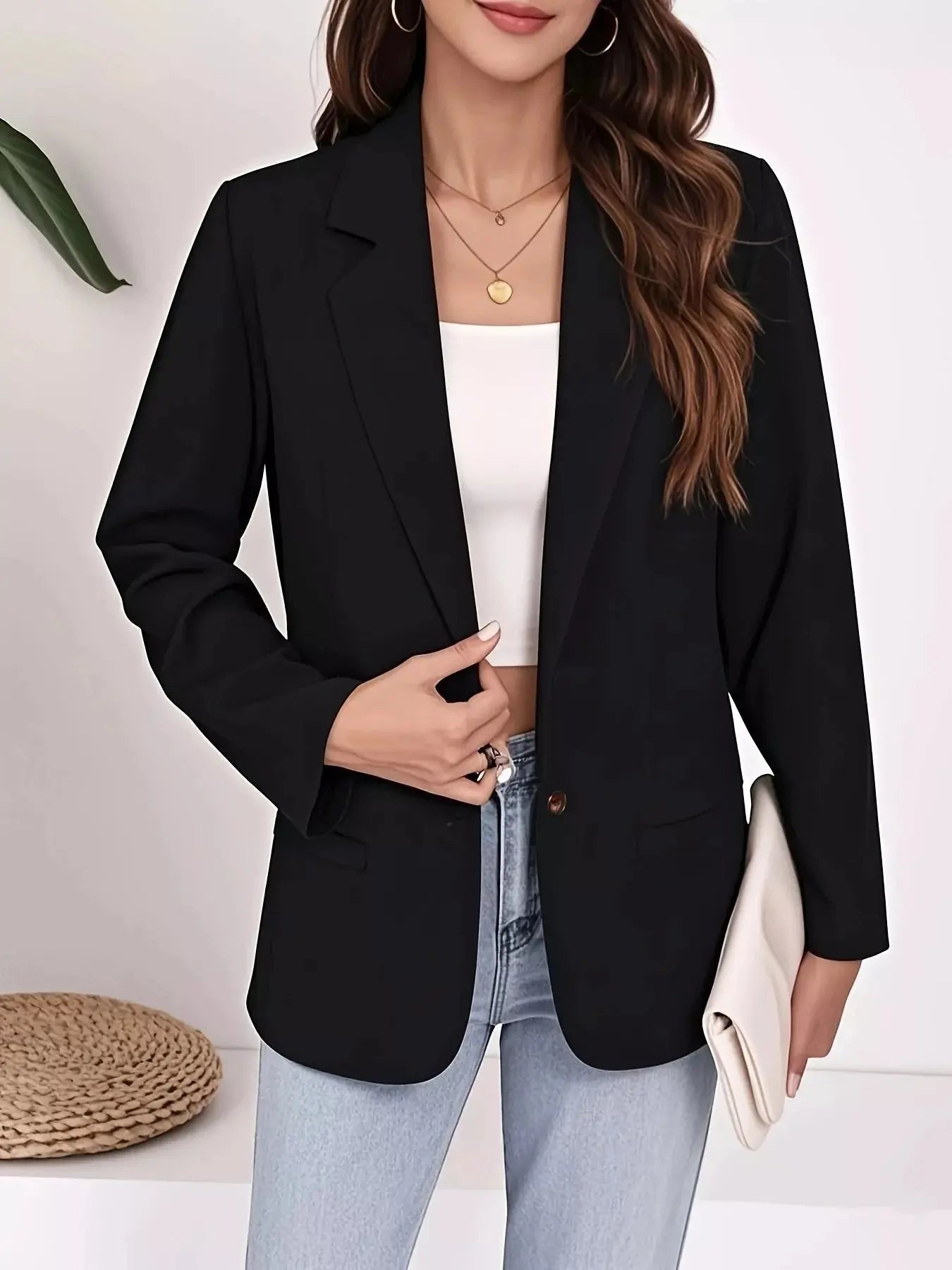 Plus Size Lapel Collar Single-Button Blazer Simply Love