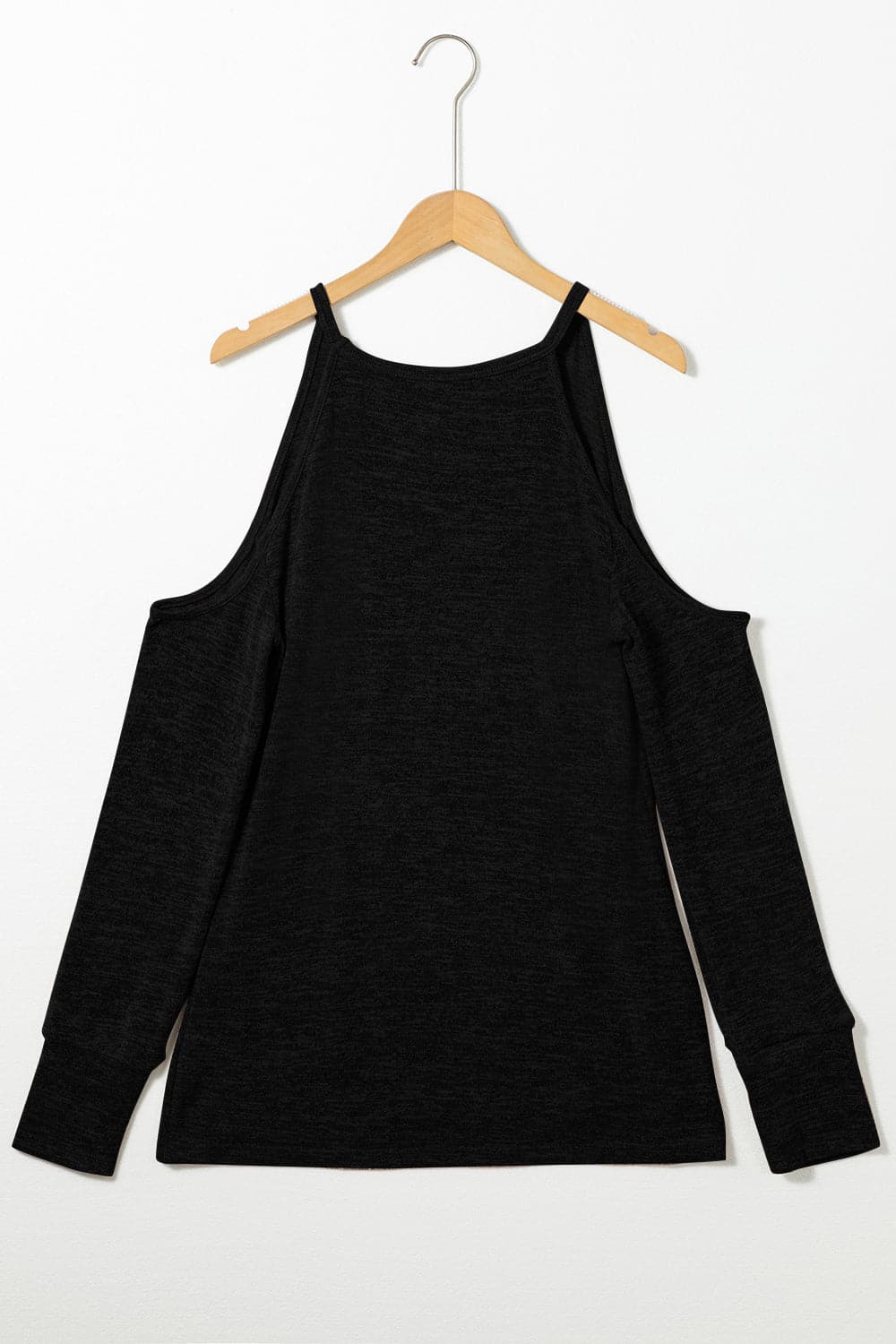 Round Neck Cold Shoulder Long Sleeve Top.