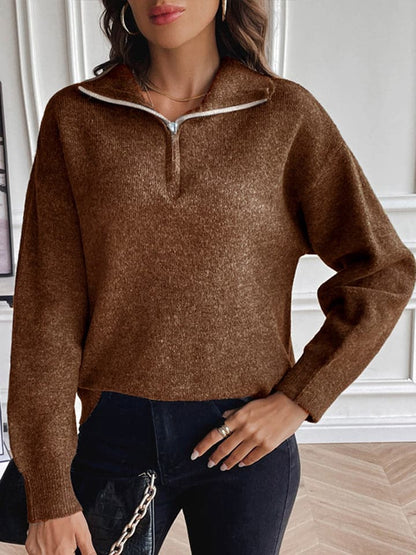 Half Zip Dropped Shoulder Sweater.