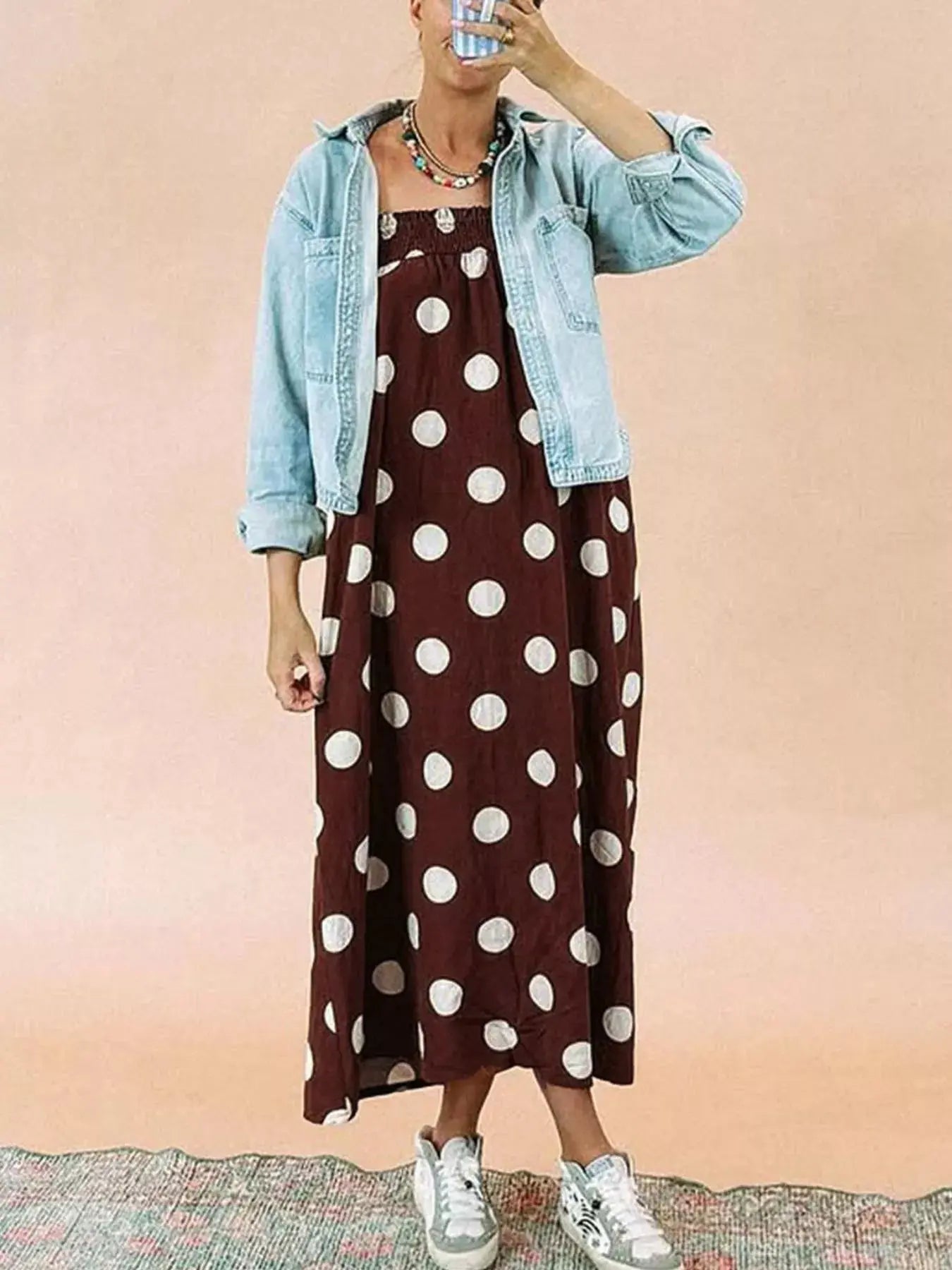 Polka Dot Spaghetti Strap Maxi Dress Simply Love
