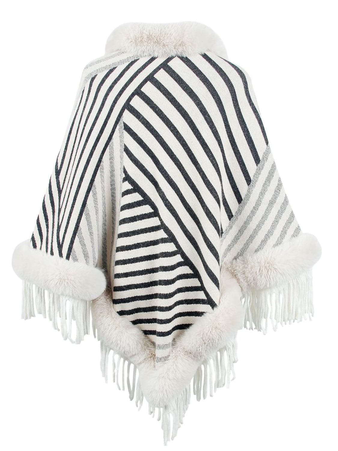 Striped Fringe Hem Poncho.