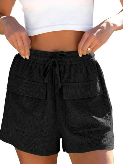 Drawstring High Waist Shorts with Pockets.