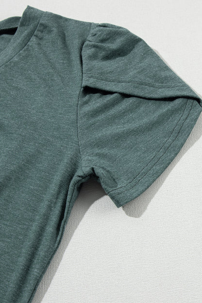 Chic mist green petal sleeve v neck tee for effortless style