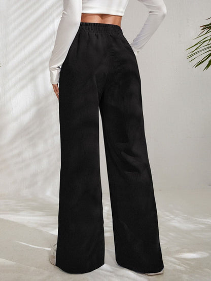 Slit Pocketed High Waist Wide Leg Pants.