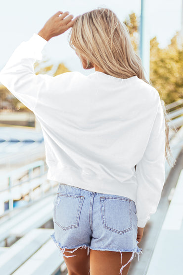 White varsity pullover sweatshirt