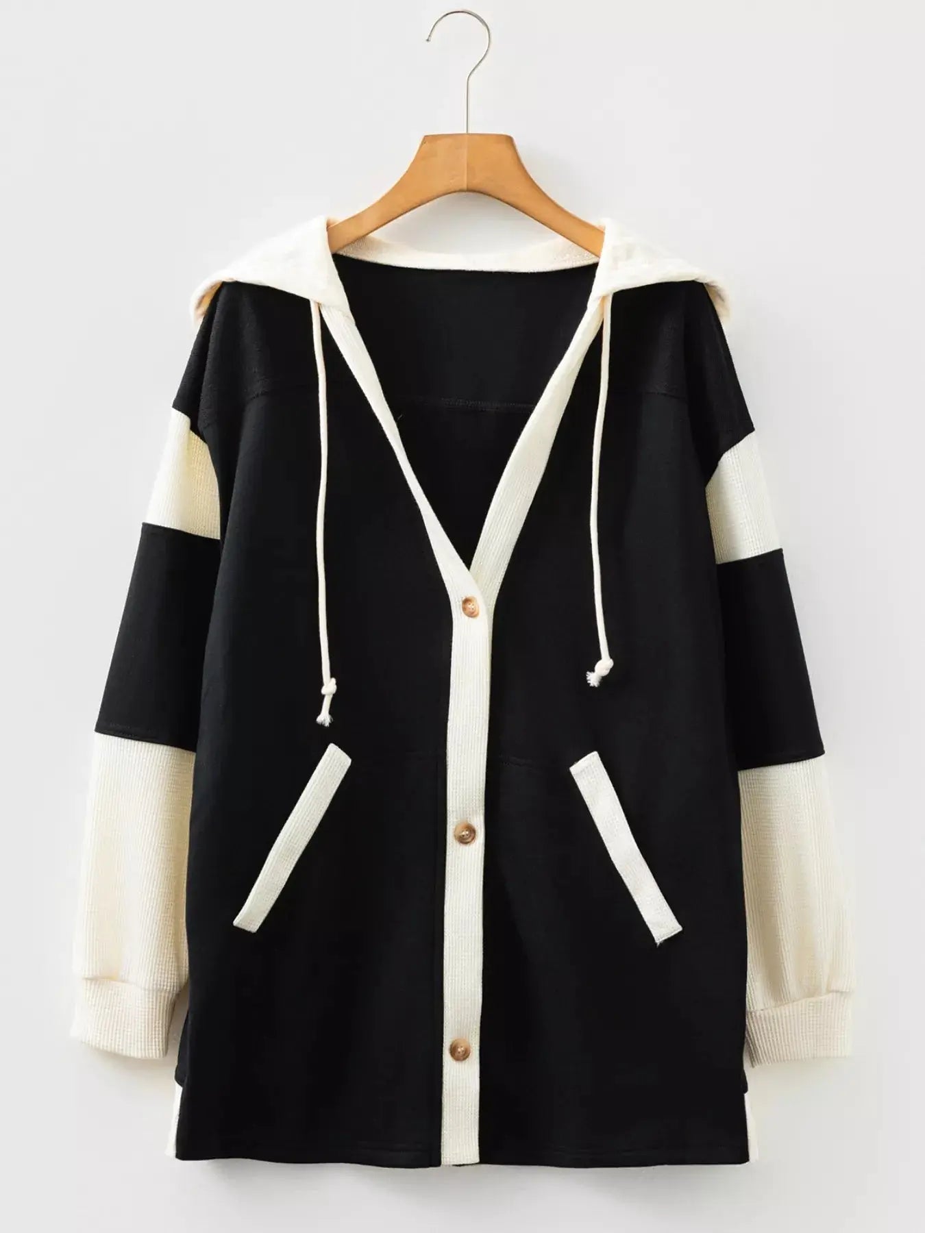 Button-Down Color Block Hoodie Simply Love